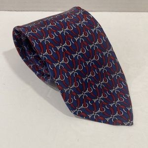 Burberrys Blue, Red, & Silver Silk Tie EUC